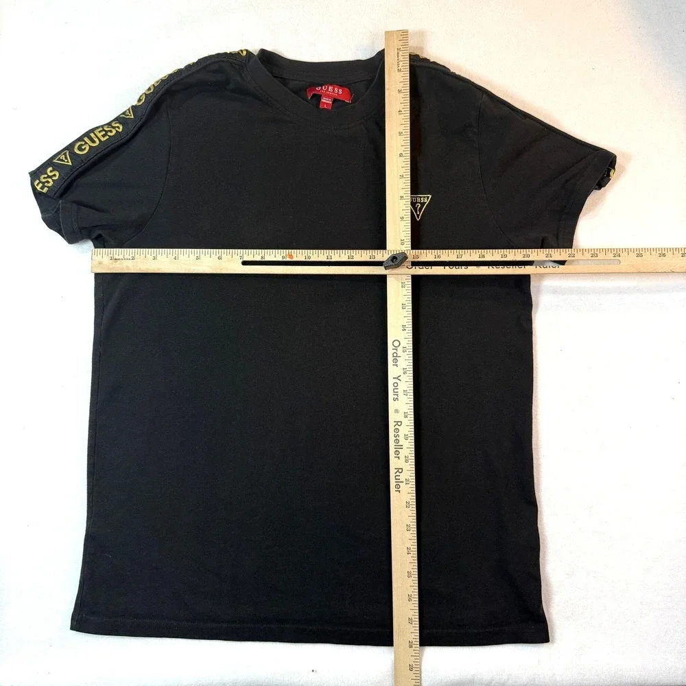 GUESS Los Angeles Men L Black Tape Sleeve TShirt Gold Embroidered Streetwear - Picture 5 of 6